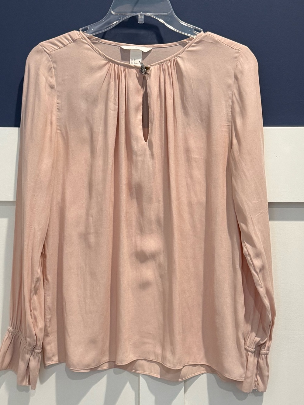 H&M Blush Pink Long-Sleeve Somewhat Sheer Keyhole Blouse Size 4